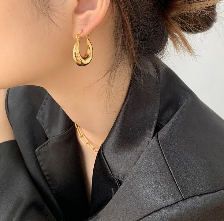Simple Style Circle Titanium Steel Earrings Gold Plated Stainless Steel Earrings_colorza_2