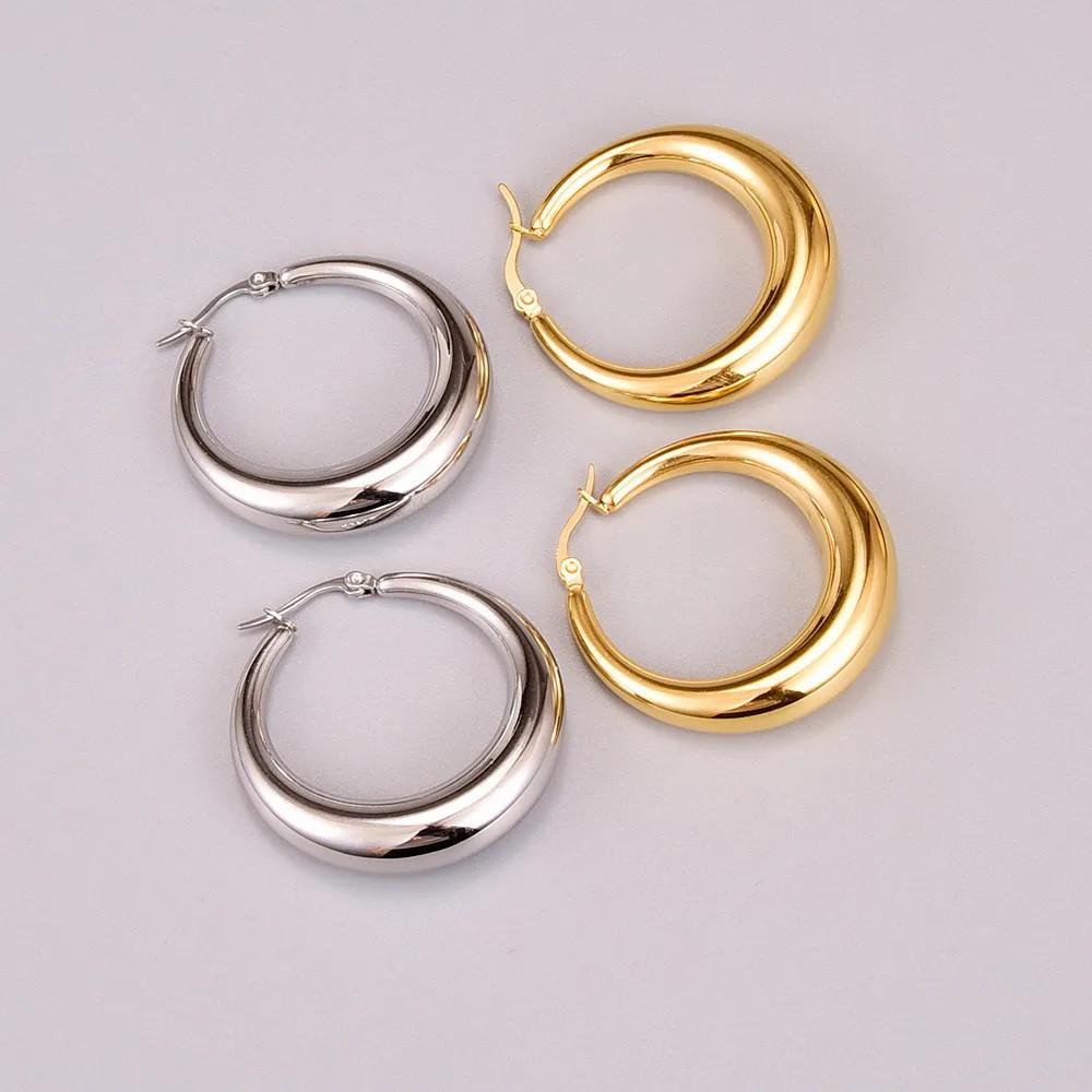 Simple Style Circle Titanium Steel Earrings Gold Plated Stainless Steel Earrings_colorza_3
