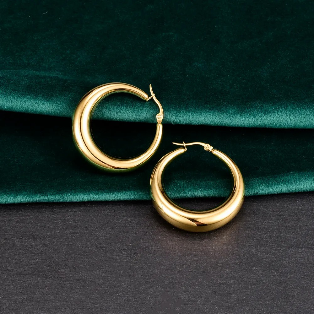 Simple Style Circle Titanium Steel Earrings Gold Plated Stainless Steel Earrings_colorza_6
