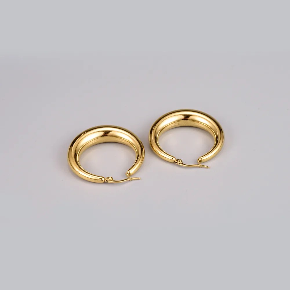 Simple Style Circle Titanium Steel Earrings Gold Plated Stainless Steel Earrings_colorza_7