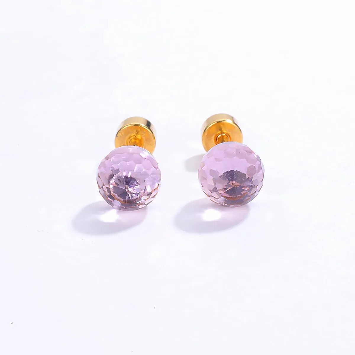 Fashion Round Stainless Steel Ear Studs Gold Plated Zircon Stainless Steel Earrings 1 Pair_colorza_2