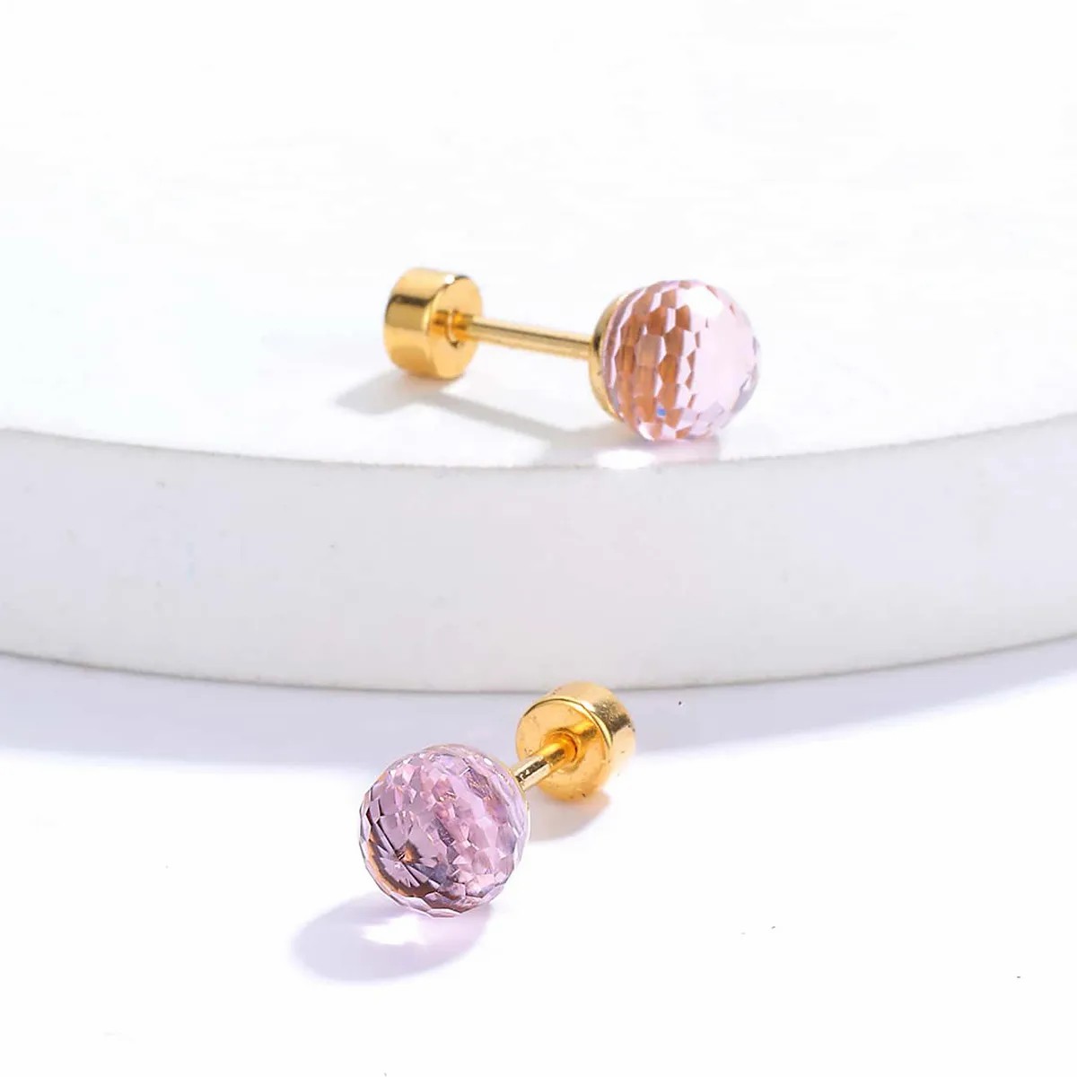 Fashion Round Stainless Steel Ear Studs Gold Plated Zircon Stainless Steel Earrings 1 Pair_colorza_3