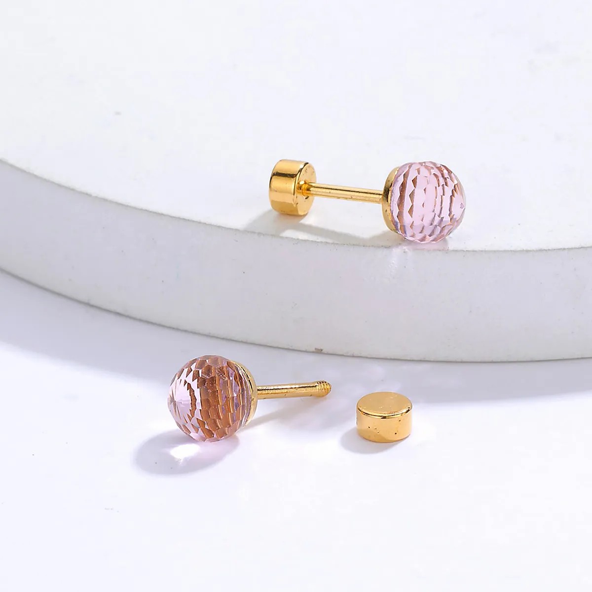 Fashion Round Stainless Steel Ear Studs Gold Plated Zircon Stainless Steel Earrings 1 Pair_colorza_4