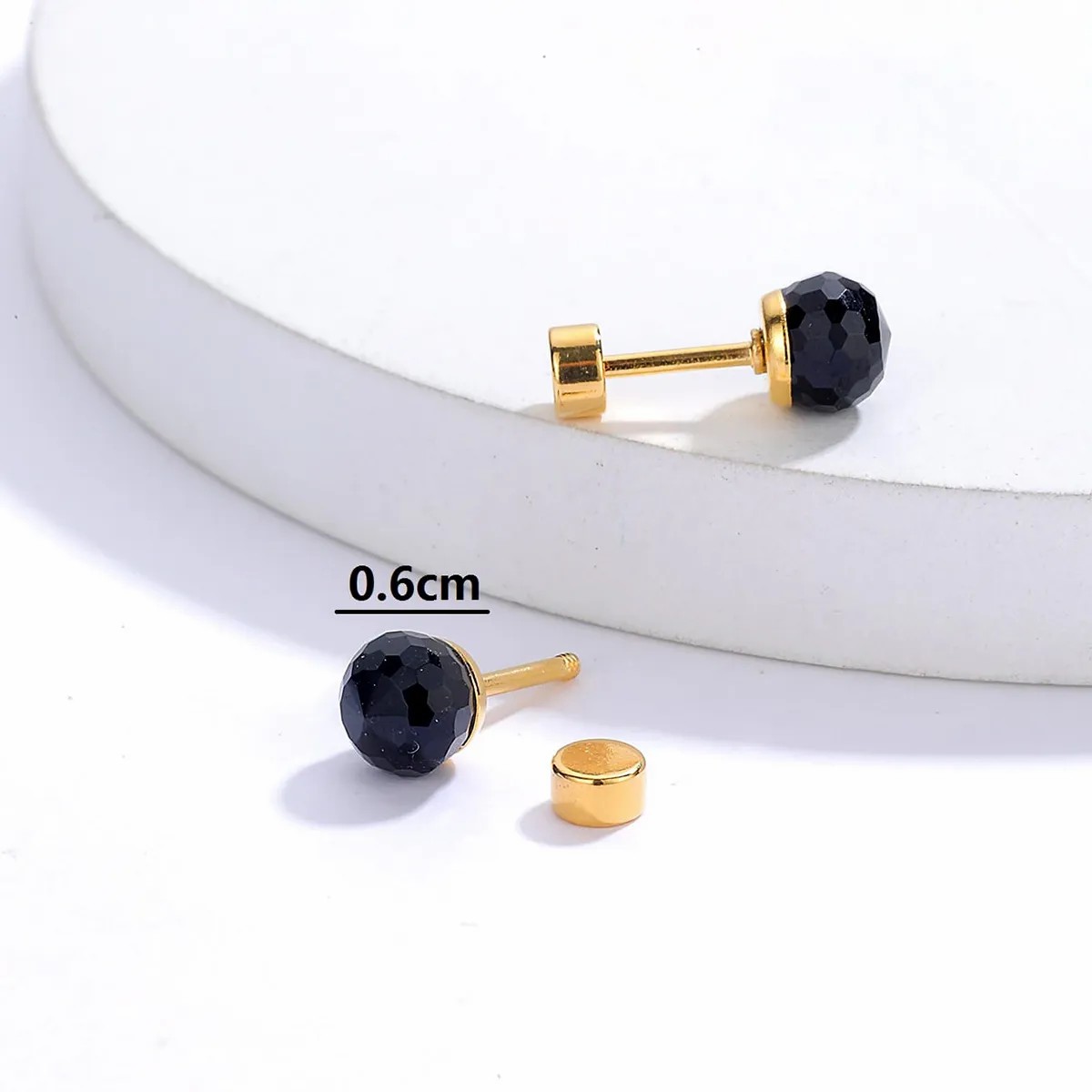 Fashion Round Stainless Steel Ear Studs Gold Plated Zircon Stainless Steel Earrings 1 Pair_colorza_6