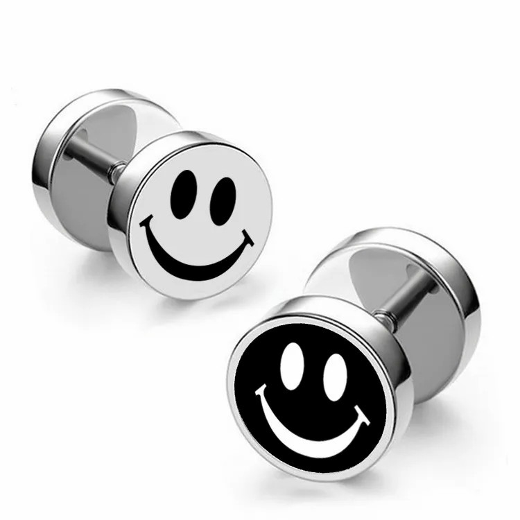 Fashion Smiley Face Titanium Steel Ear Studs Enamel Stainless Steel Earrings 1 Pair_colorza_5