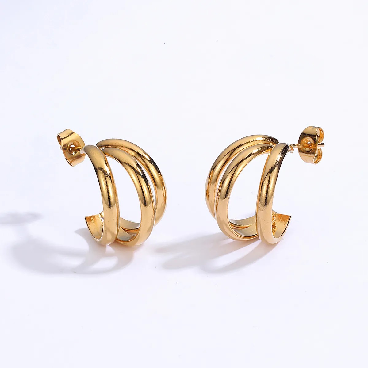 Simple Style C Shape Stainless Steel Ear Studs Gold Plated Stainless Steel Earrings 1 Pair_colorza_1