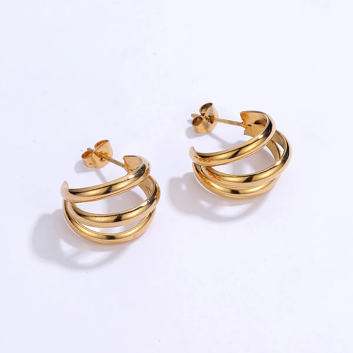 Simple Style C Shape Stainless Steel Ear Studs Gold Plated Stainless Steel Earrings 1 Pair_colorza_2