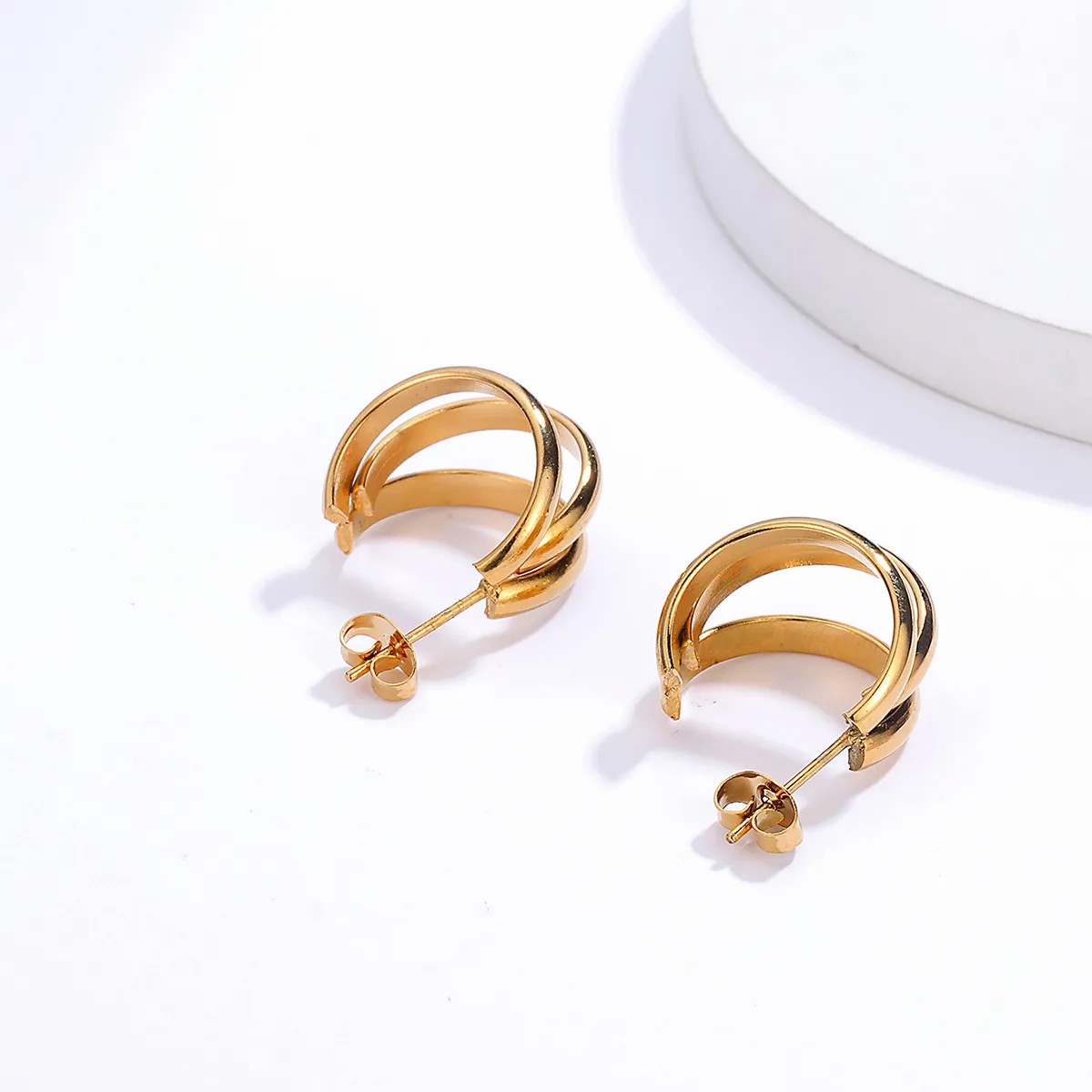 Simple Style C Shape Stainless Steel Ear Studs Gold Plated Stainless Steel Earrings 1 Pair_colorza_3