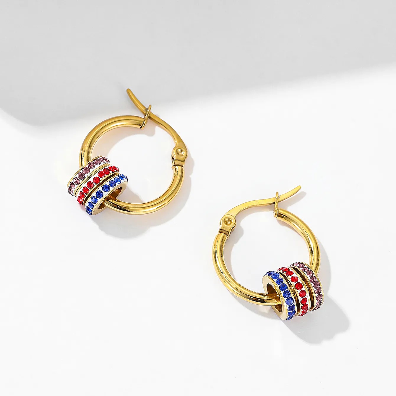 Fashion Circle Stainless Steel Earrings Inlay Zircon Stainless Steel Earrings 1 Pair_colorza_1