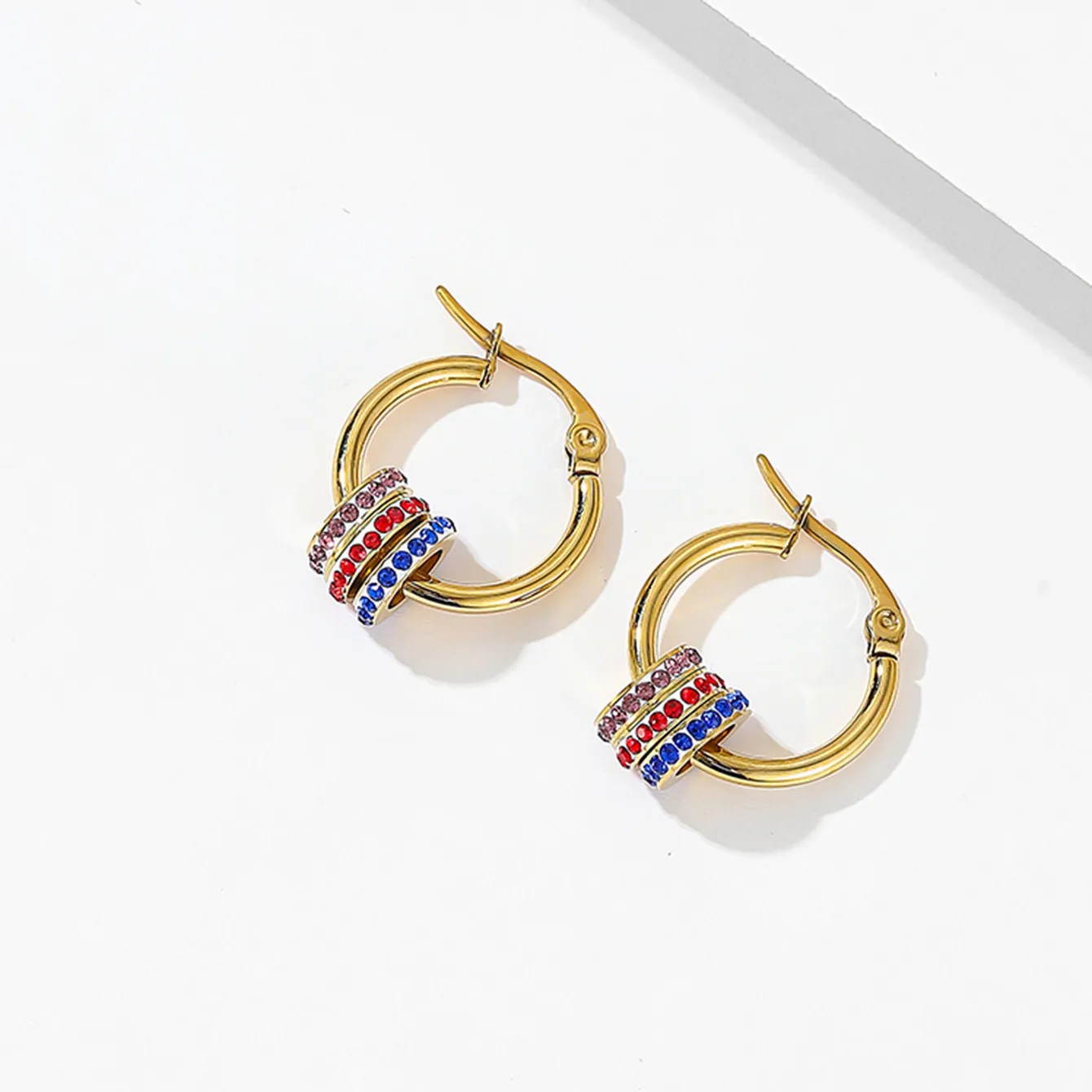 Fashion Circle Stainless Steel Earrings Inlay Zircon Stainless Steel Earrings 1 Pair_colorza_2