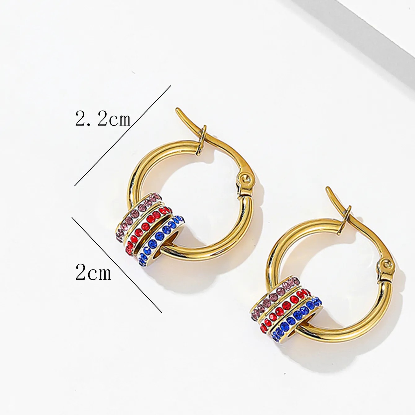 Fashion Circle Stainless Steel Earrings Inlay Zircon Stainless Steel Earrings 1 Pair_colorza_3
