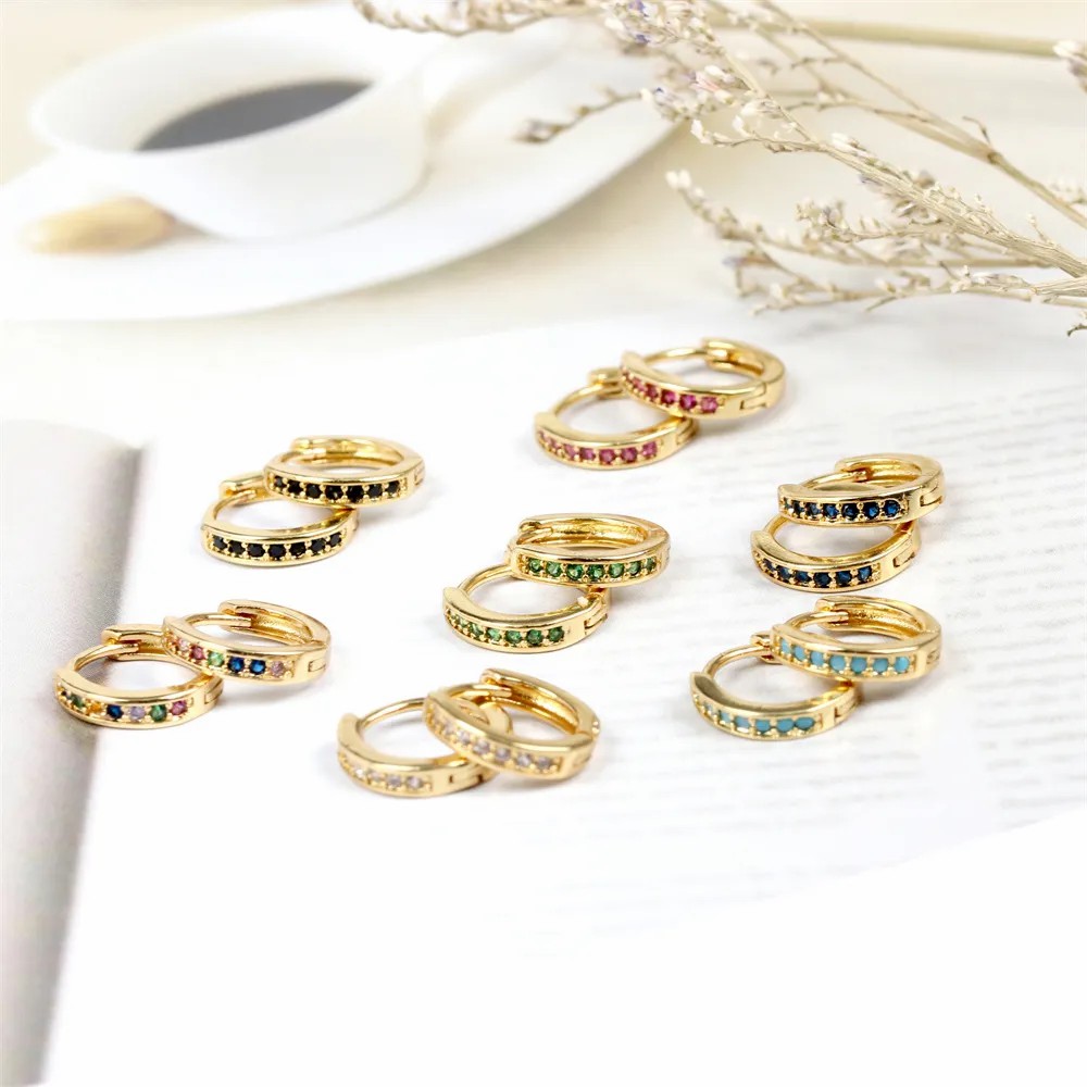 Fashion Round Hoop Earrings Gold Plated Zircon Stainless Steel Earrings_colorza_1