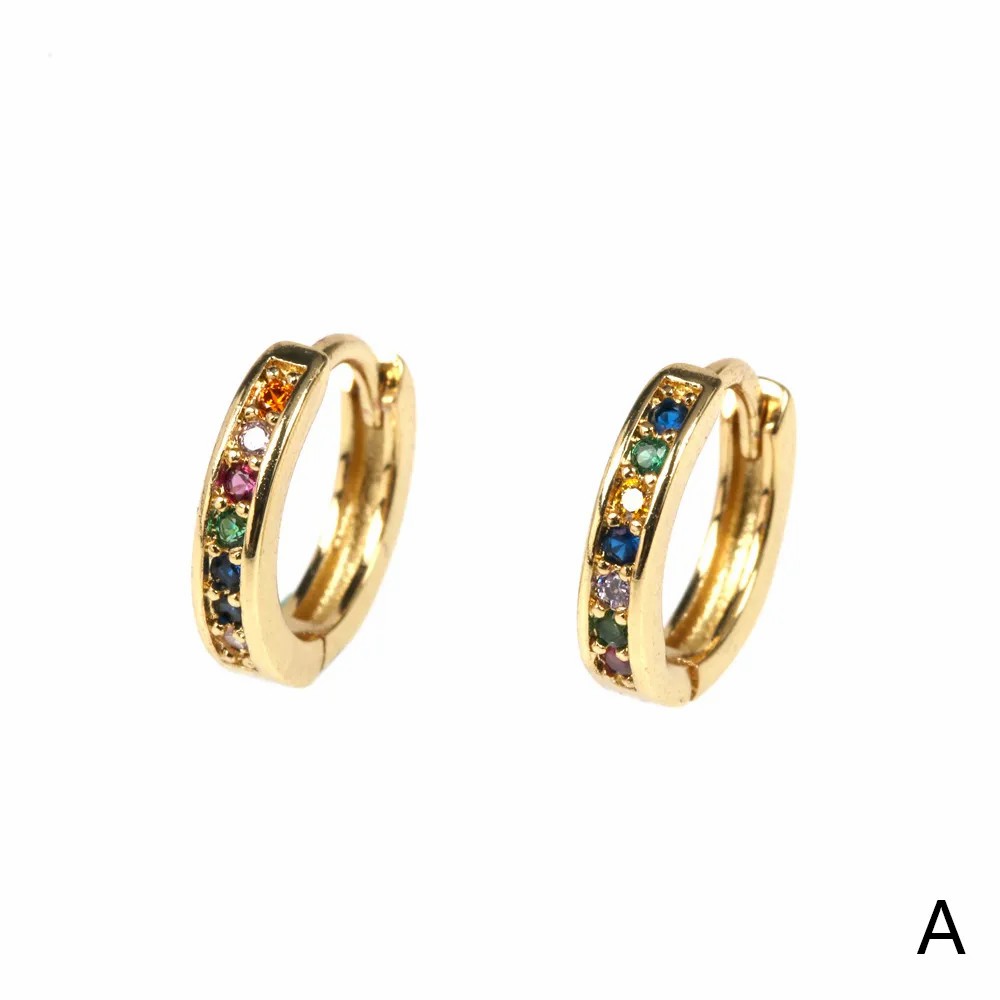 Fashion Round Hoop Earrings Gold Plated Zircon Stainless Steel Earrings_colorza_3