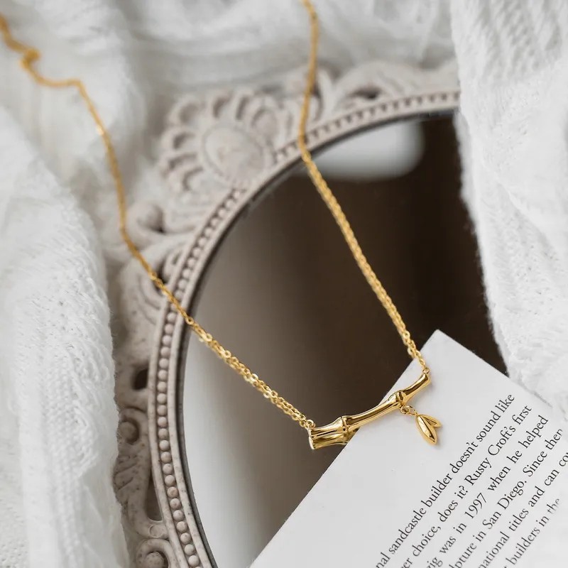 IG Style Simple Style Bamboo Titanium Steel Plating 18K Gold Plated Necklace_colorza_1
