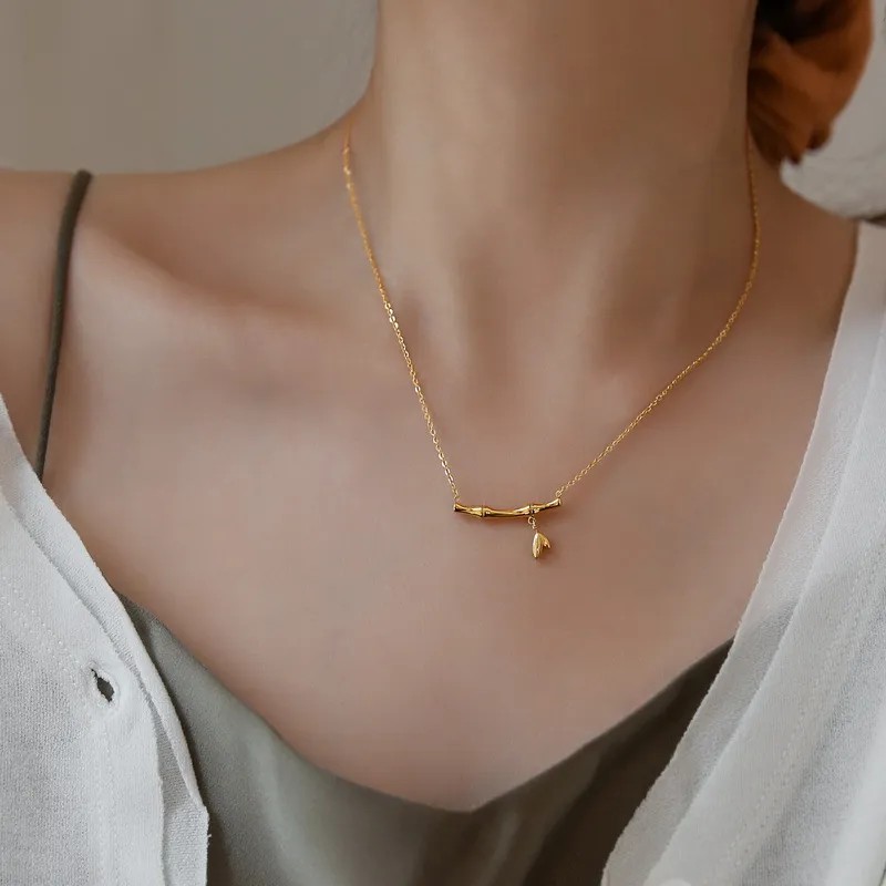 IG Style Simple Style Bamboo Titanium Steel Plating 18K Gold Plated Necklace_colorza_2
