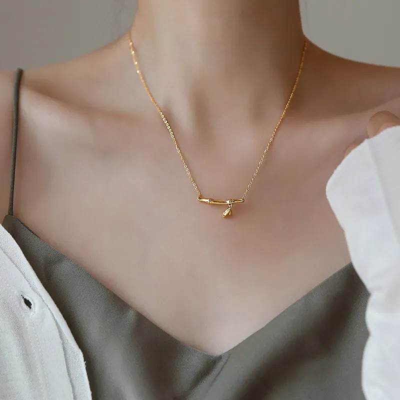 IG Style Simple Style Bamboo Titanium Steel Plating 18K Gold Plated Necklace_colorza_3