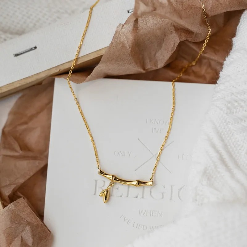 IG Style Simple Style Bamboo Titanium Steel Plating 18K Gold Plated Necklace_colorza_4
