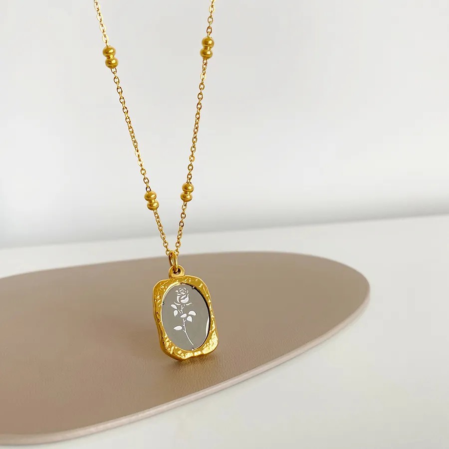 Sweet Simple Style Rose Titanium Steel Plating 18K Gold Plated Pendant Necklace Long Necklace_colorza_1