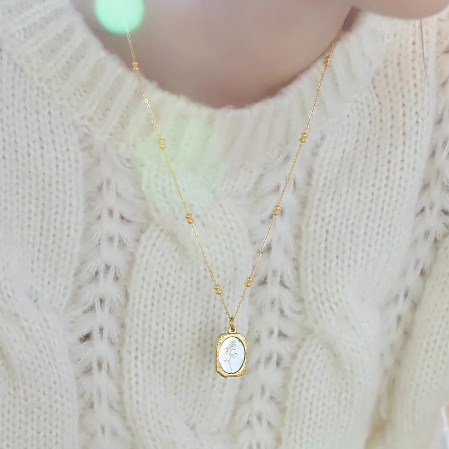 Sweet Simple Style Rose Titanium Steel Plating 18K Gold Plated Pendant Necklace Long Necklace_colorza_2