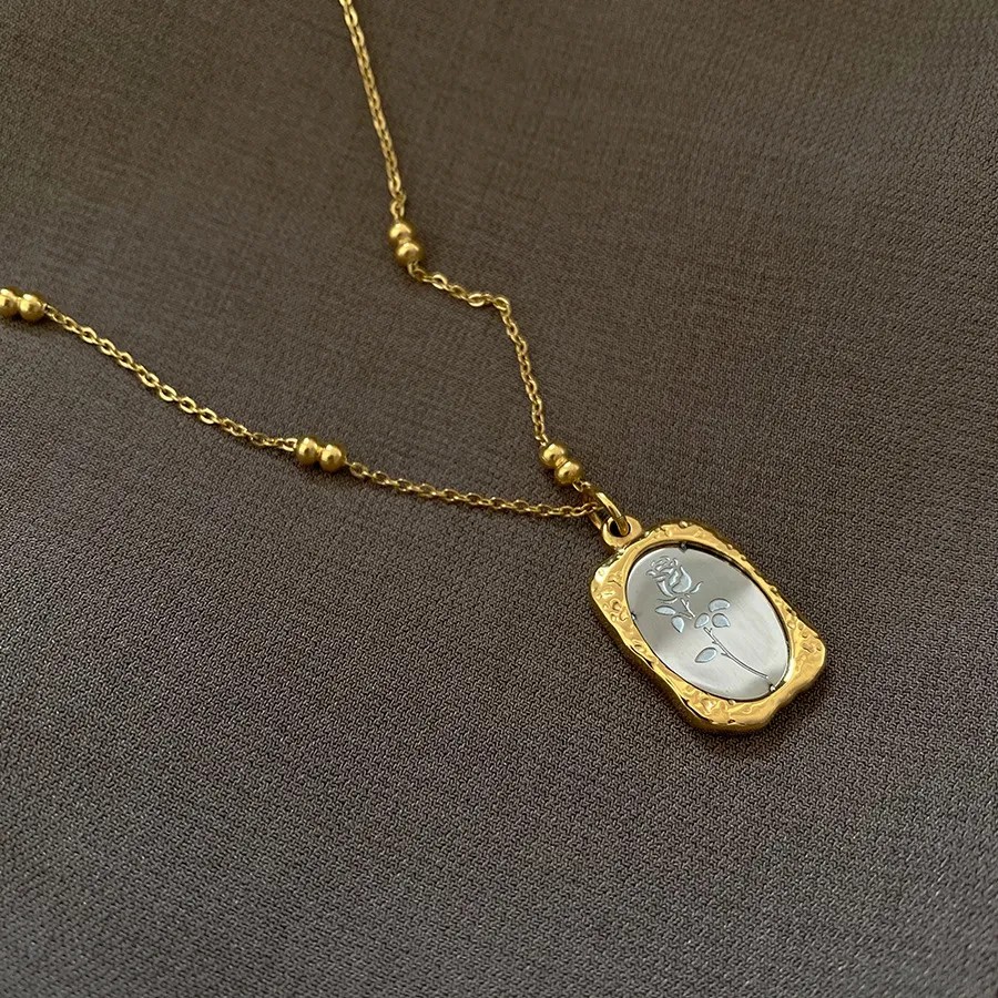 Sweet Simple Style Rose Titanium Steel Plating 18K Gold Plated Pendant Necklace Long Necklace_colorza_4