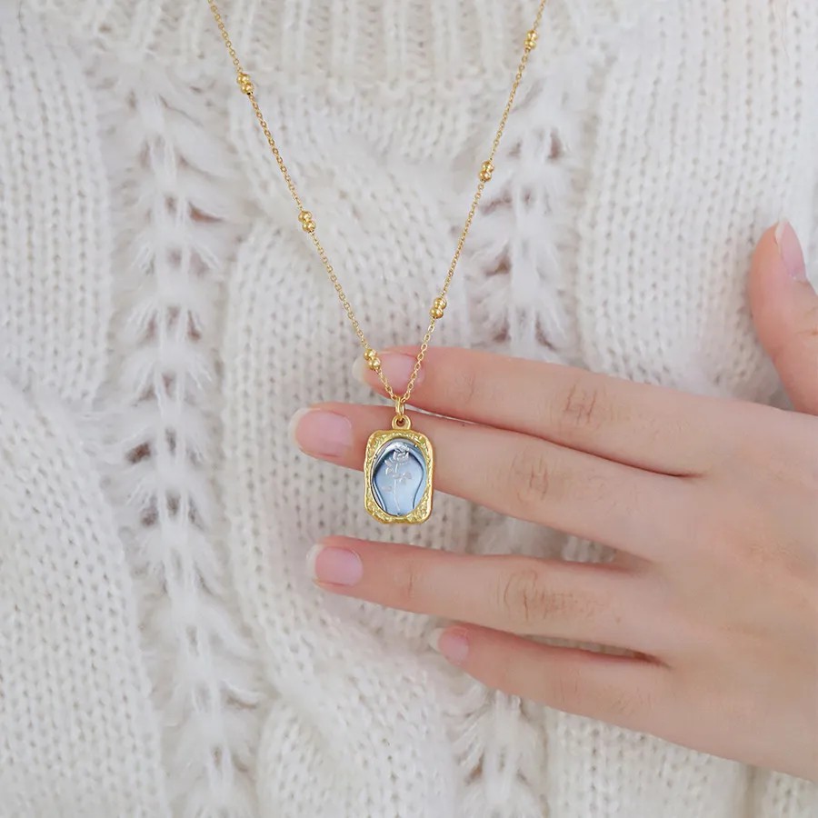 Sweet Simple Style Rose Titanium Steel Plating 18K Gold Plated Pendant Necklace Long Necklace_colorza_5