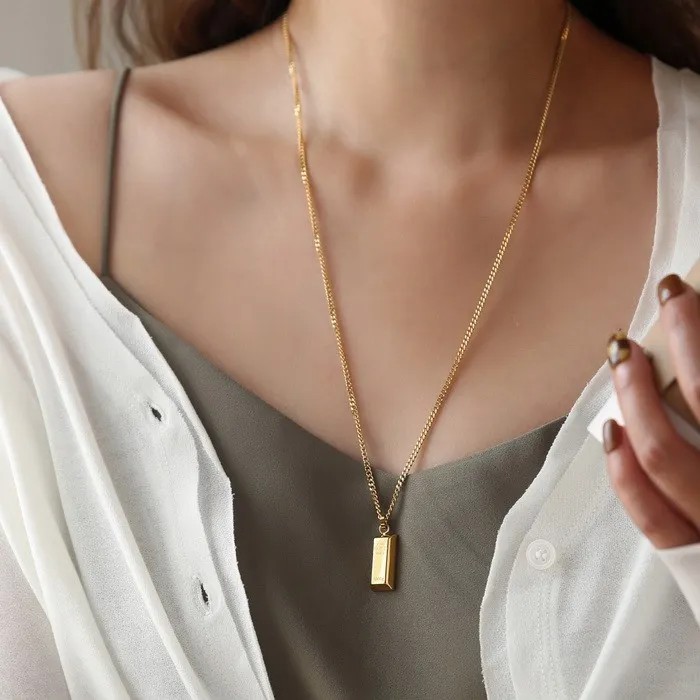 Simple Style Letter Rectangle Titanium Steel Plating 18K Gold Plated Pendant Necklace_colorza_2