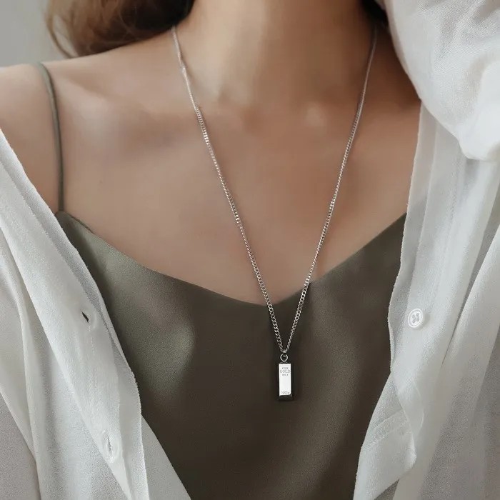 Simple Style Letter Rectangle Titanium Steel Plating 18K Gold Plated Pendant Necklace_colorza_3