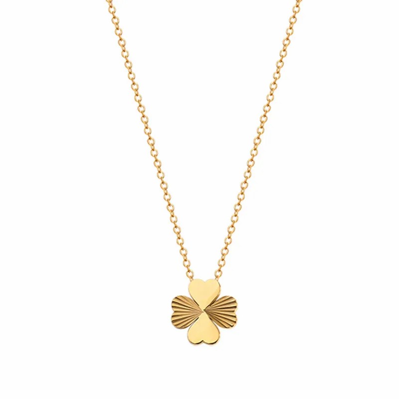 Sweet Four Leaf Clover Titanium Steel Plating 18K Gold Plated Pendant Necklace_colorza_5