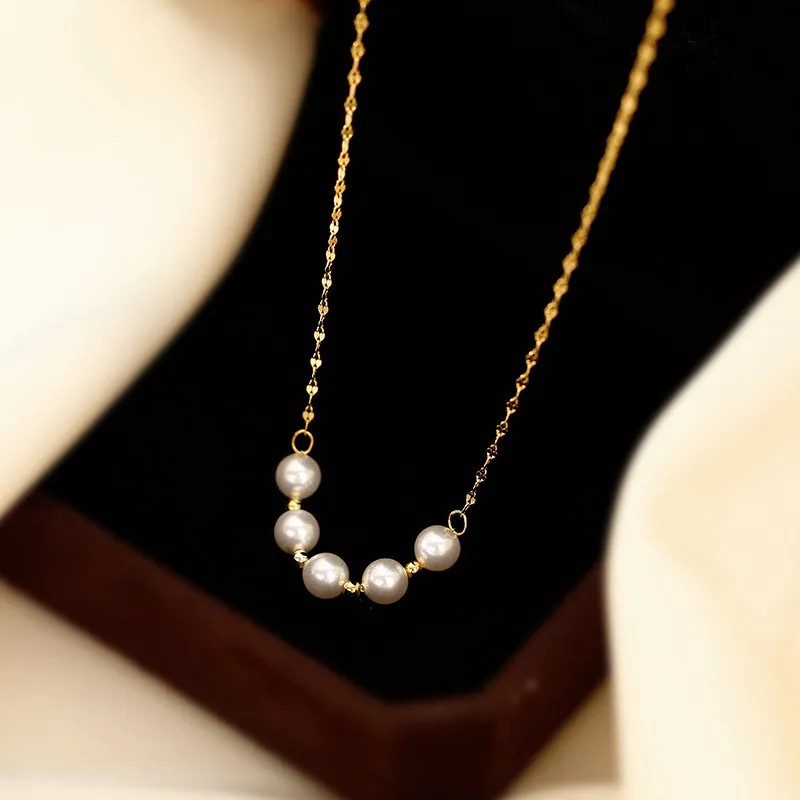 Simple Style Korean Style Round Imitation Pearl Titanium Steel Plating 18K Gold Plated Necklace_colorza_1