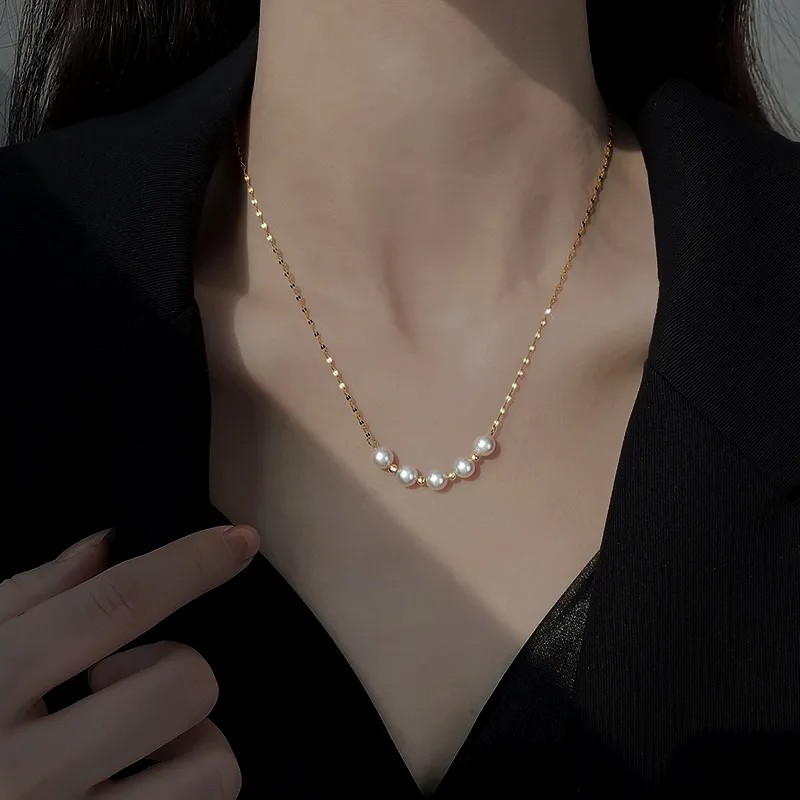 Simple Style Korean Style Round Imitation Pearl Titanium Steel Plating 18K Gold Plated Necklace_colorza_2
