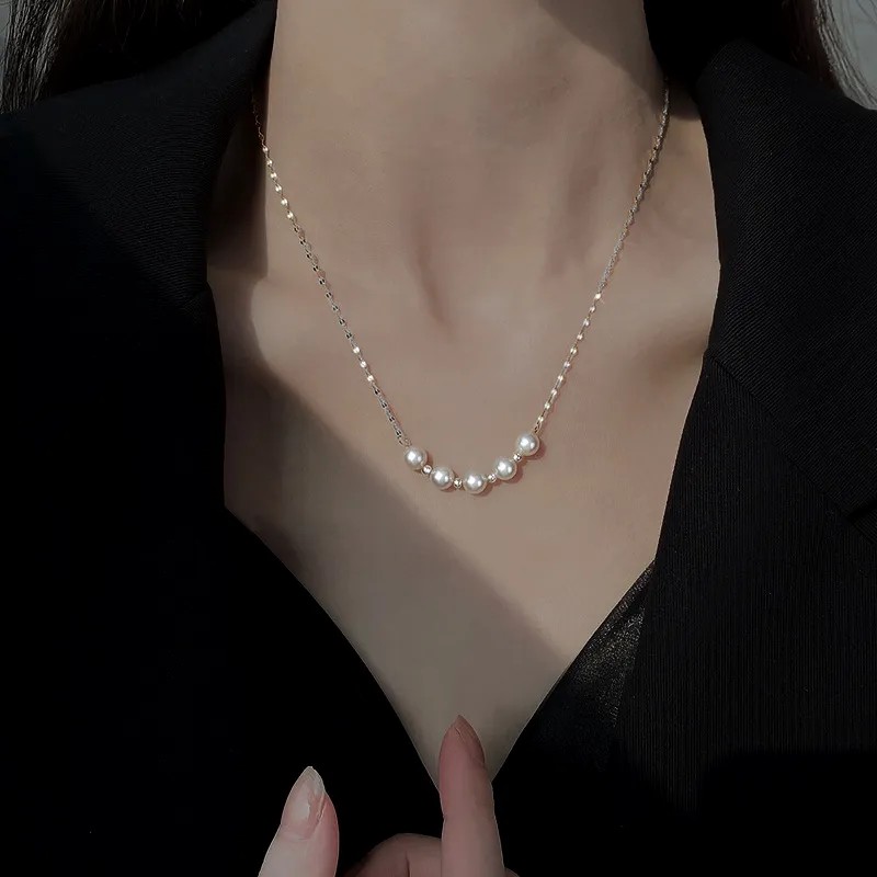 Simple Style Korean Style Round Imitation Pearl Titanium Steel Plating 18K Gold Plated Necklace_colorza_3