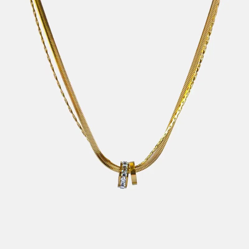 Simple Style Classic Style Round Titanium Steel Plating Inlay Zircon 18K Gold Plated Layered Necklaces_colorza_5