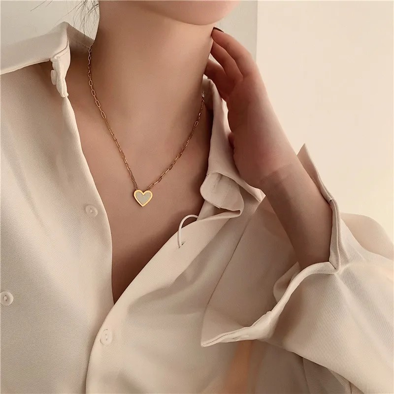 Simple Style Heart Shape Titanium Steel Plating 18K Gold Plated Pendant Necklace_colorza_3