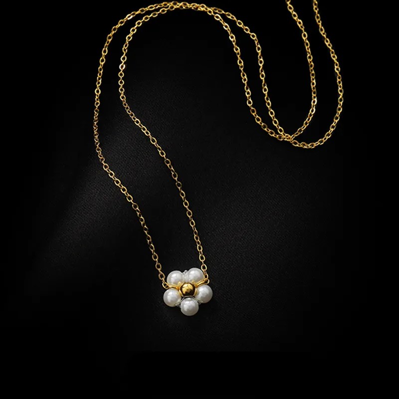 Simple Style Flower Artificial Pearl Titanium Steel Plating 18K Gold Plated Pendant Necklace_colorza_2