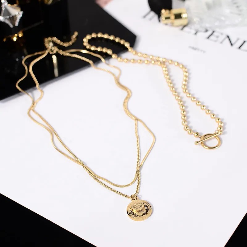 Vintage Style Portrait Titanium Steel Toggle Plating 18K Gold Plated Layered Necklaces_colorza_1