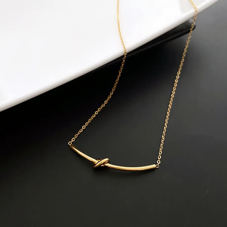 Simple Style Knot Titanium Steel Plating 18K Gold Plated Necklace_colorza_2