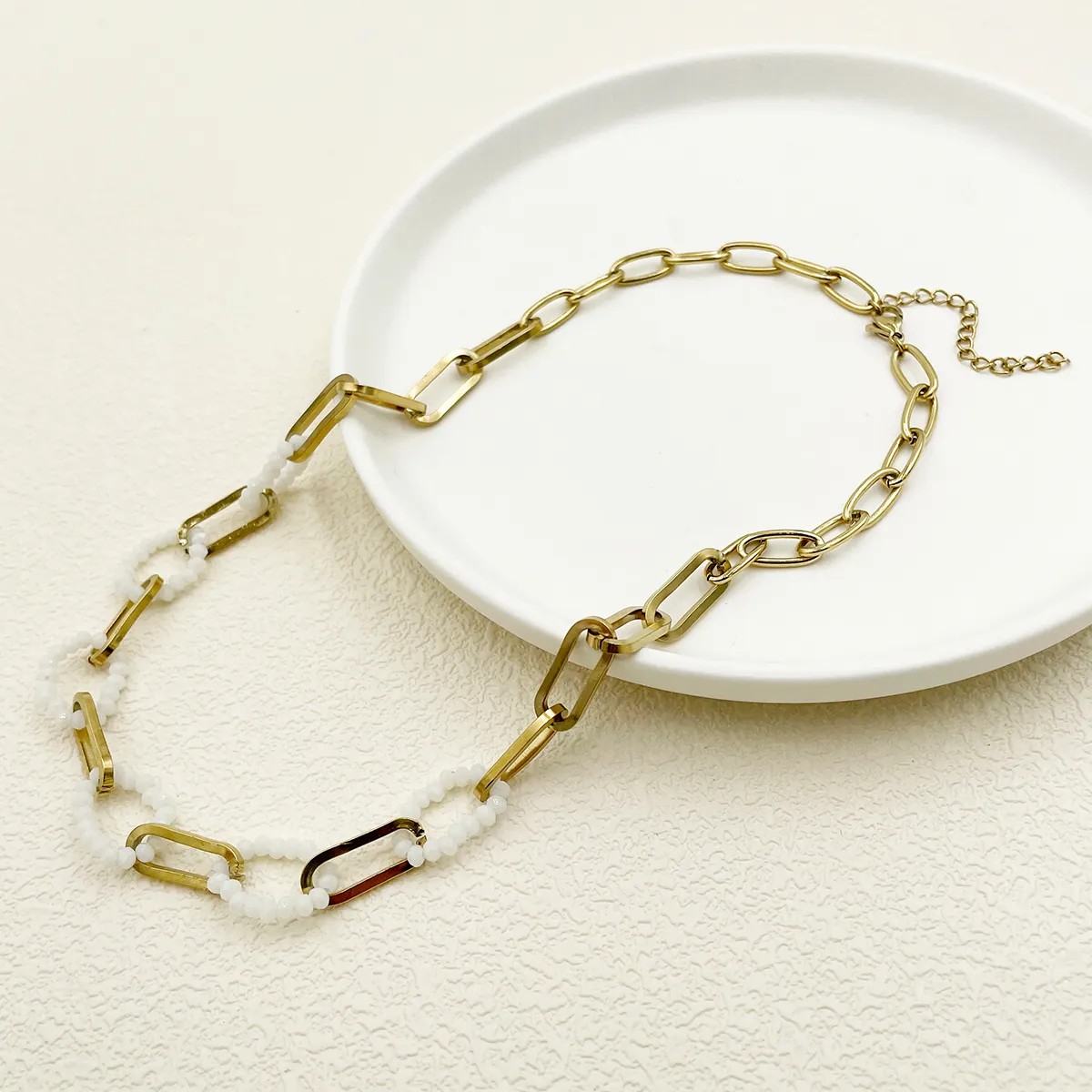 Simple Style Commute Oval Stainless Steel Crystal Polishing Plating Gold Plated Necklace_colorza_1