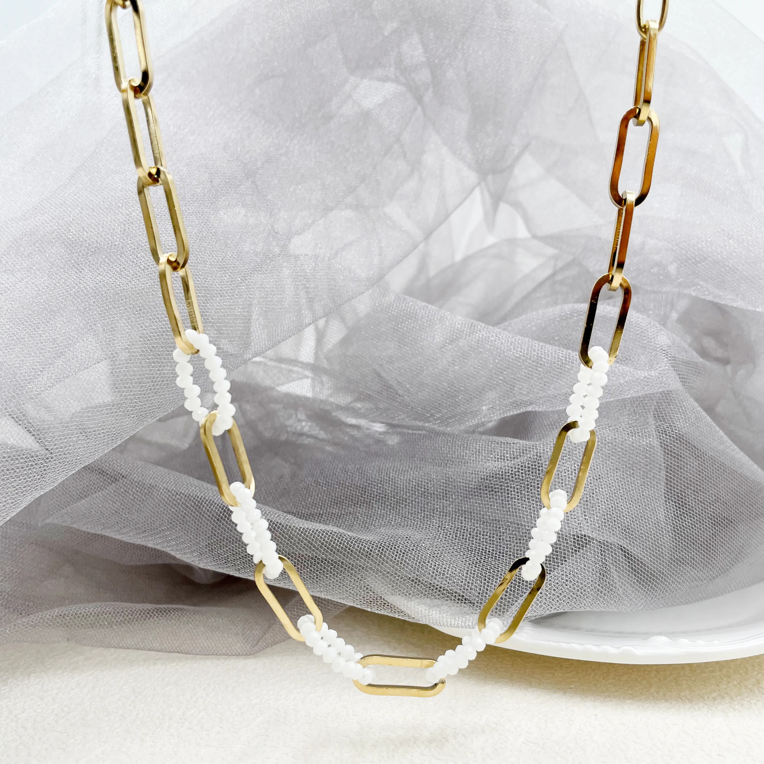 Simple Style Commute Oval Stainless Steel Crystal Polishing Plating Gold Plated Necklace_colorza_2