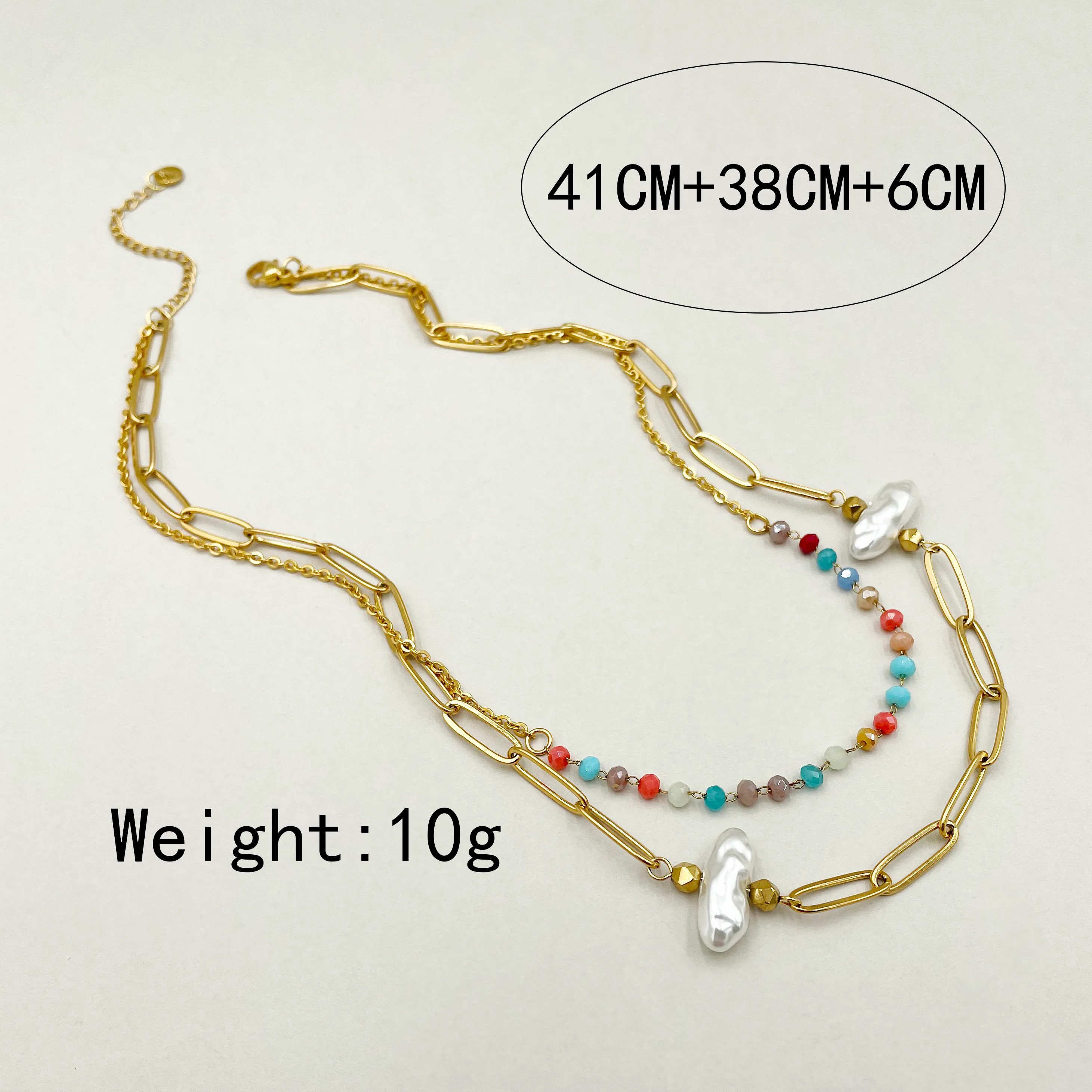 Casual Sweet Irregular Stainless Steel Imitation Pearl Crystal Polishing Plating Gold Plated Layered Necklaces_colorza_3