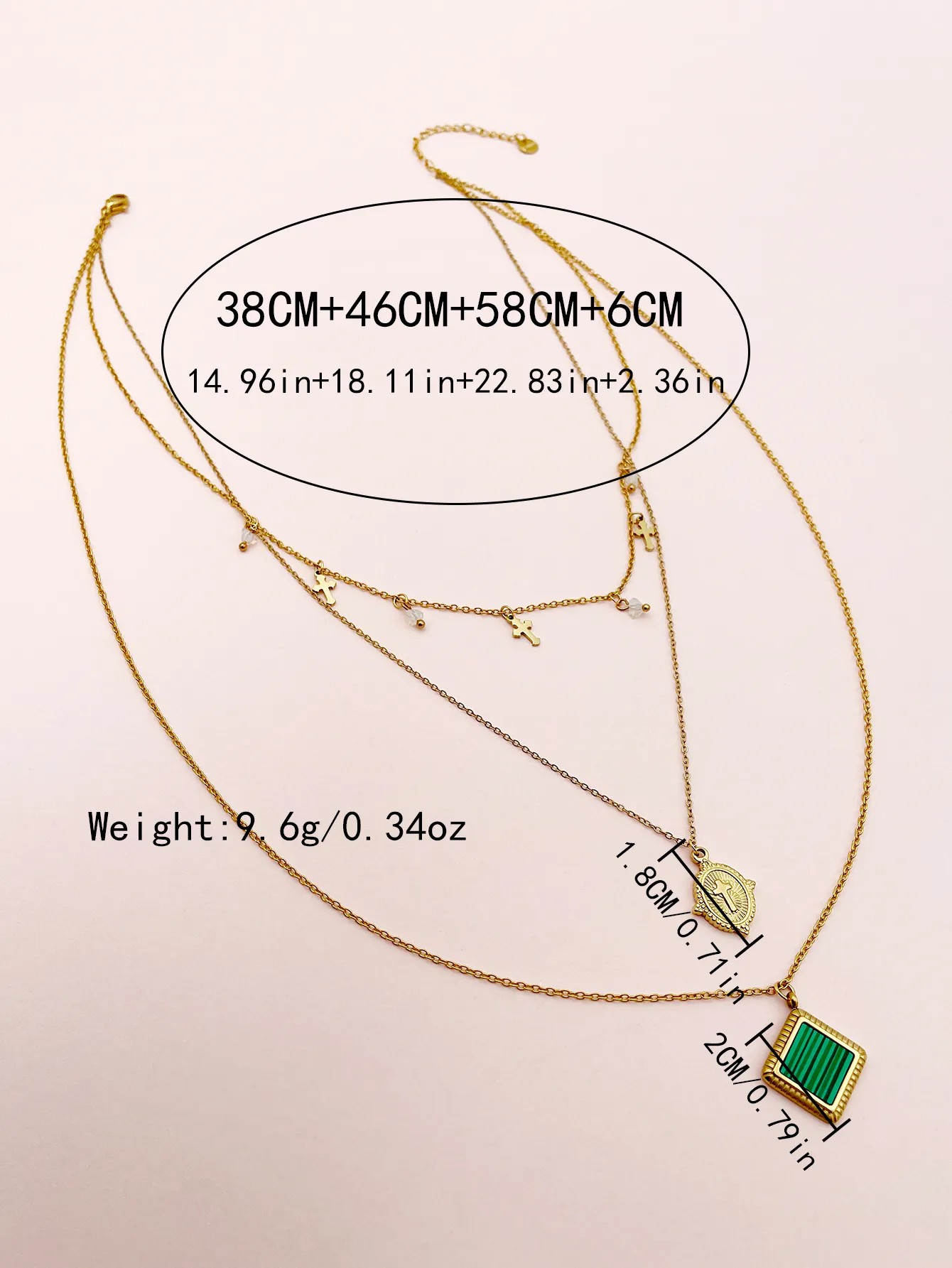 Casual Vintage Style Cross Shield Rhombus Stainless Steel Polishing Plating Crystal Gold Plated Layered Necklaces_colorza_3