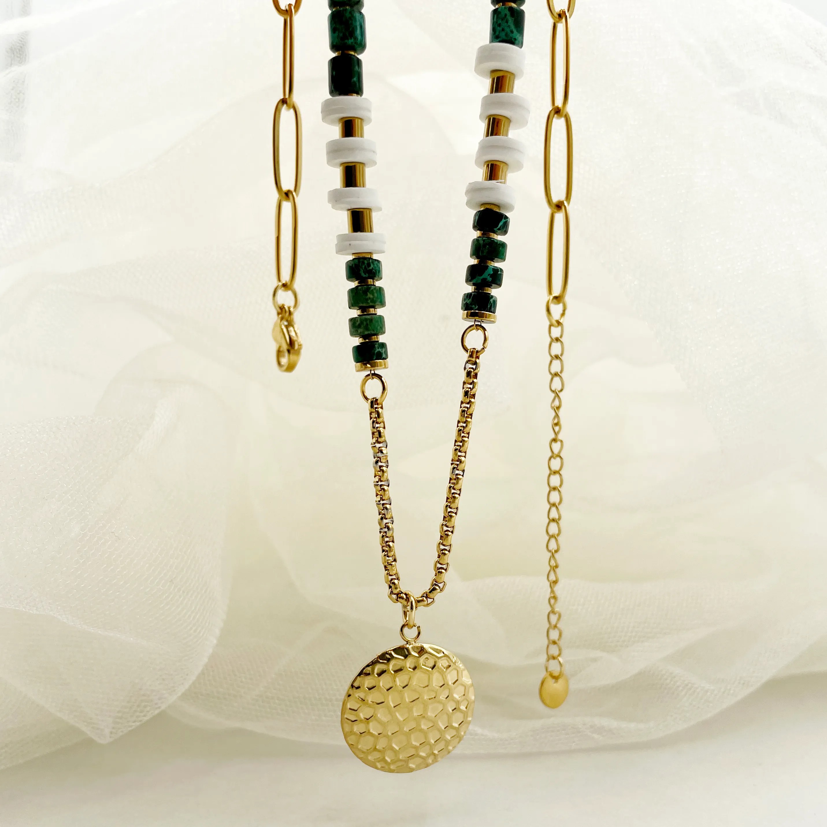 Casual Simple Style Round Stainless Steel Natural Stone Polishing Plating Gold Plated Pendant Necklace_colorza_2
