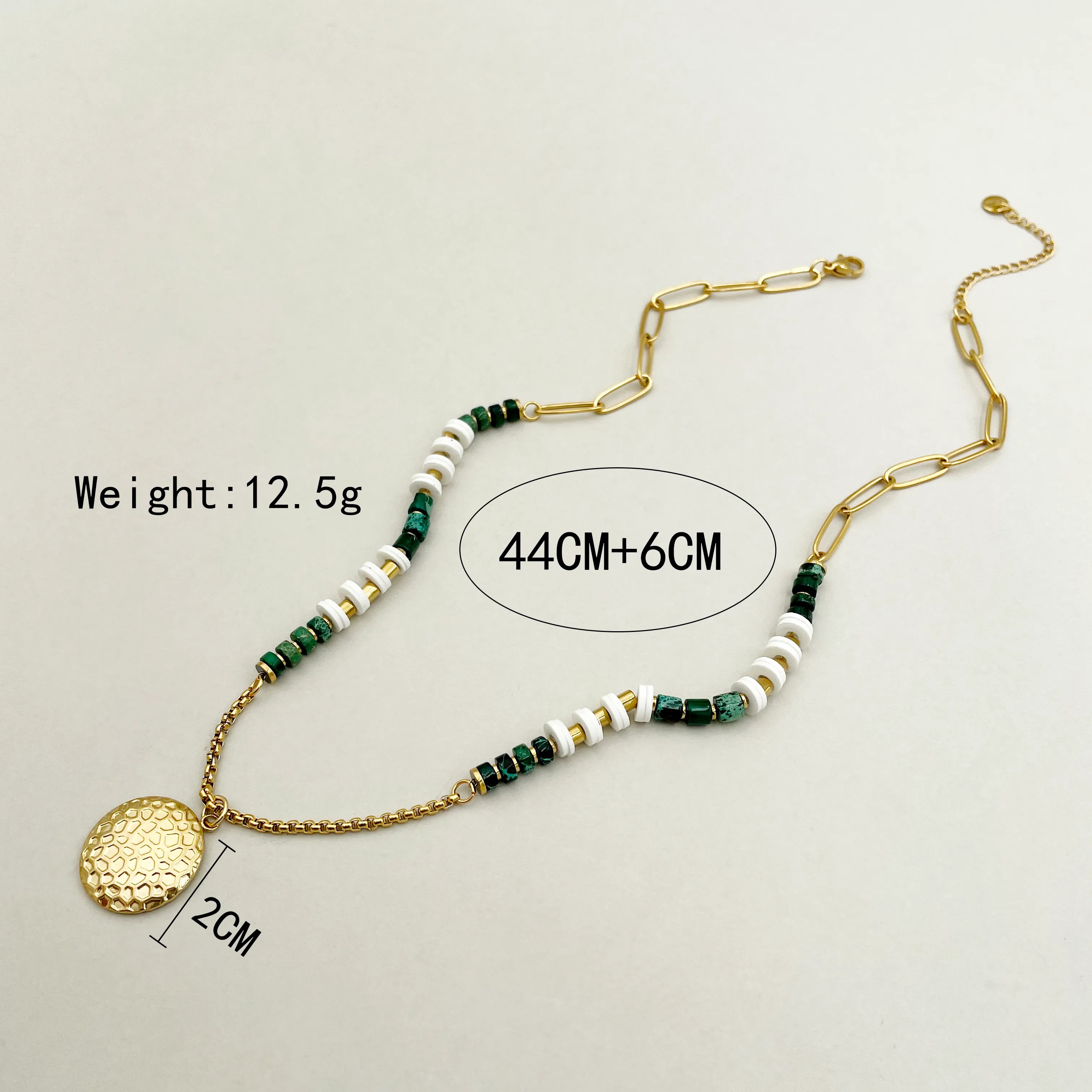 Casual Simple Style Round Stainless Steel Natural Stone Polishing Plating Gold Plated Pendant Necklace_colorza_3