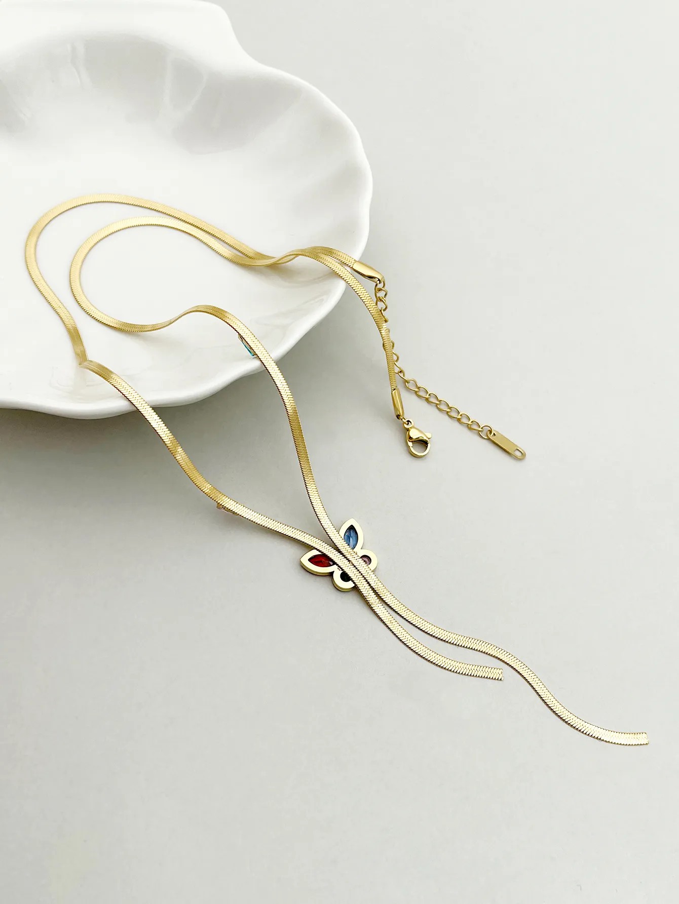 Elegant Classical Shiny Animal Butterfly Stainless Steel Plating Three-Dimensional Inlay Zircon 18K Gold Plated Long Necklace_colorza_3