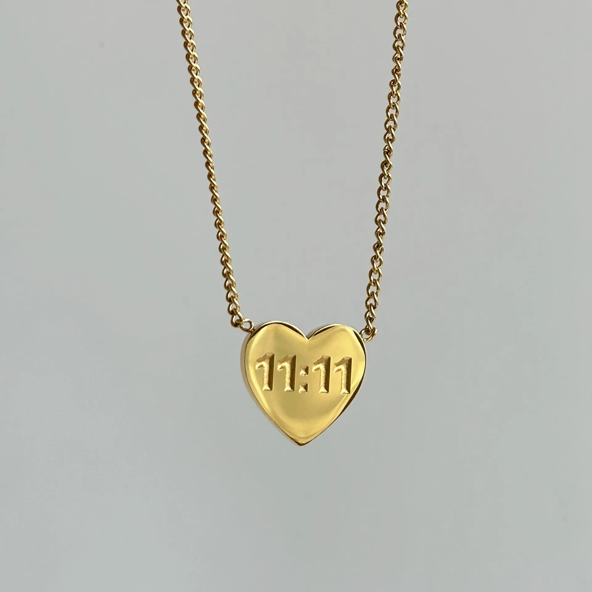 Vintage Style Commute Number Heart Shape Stainless Steel Plating 18K Gold Plated Pendant Necklace_colorza_3