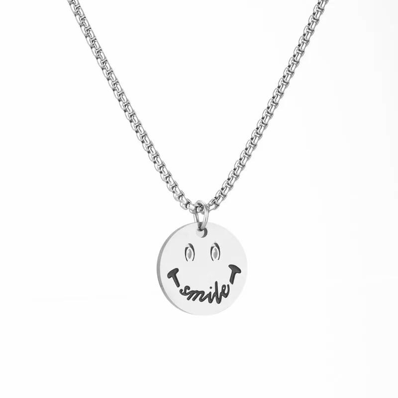 Cute Simple Style Smiley Face Stainless Steel Enamel Plating Hollow Out White Gold Plated Platinum Plated Pendant Necklace_colorza_2