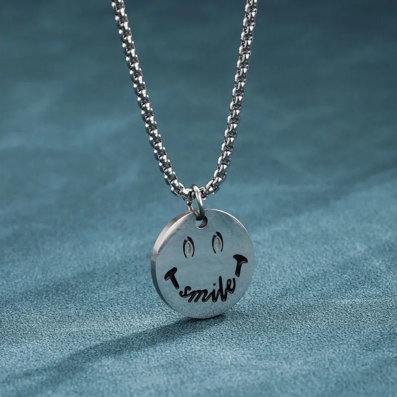 Cute Simple Style Smiley Face Stainless Steel Enamel Plating Hollow Out White Gold Plated Platinum Plated Pendant Necklace_colorza_3