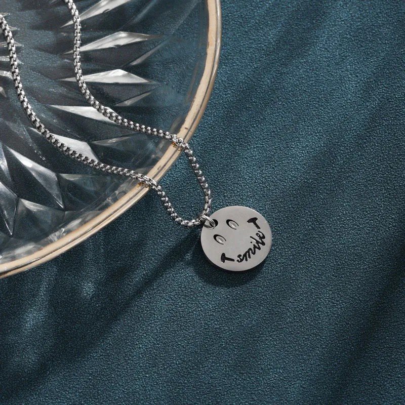 Cute Simple Style Smiley Face Stainless Steel Enamel Plating Hollow Out White Gold Plated Platinum Plated Pendant Necklace_colorza_4