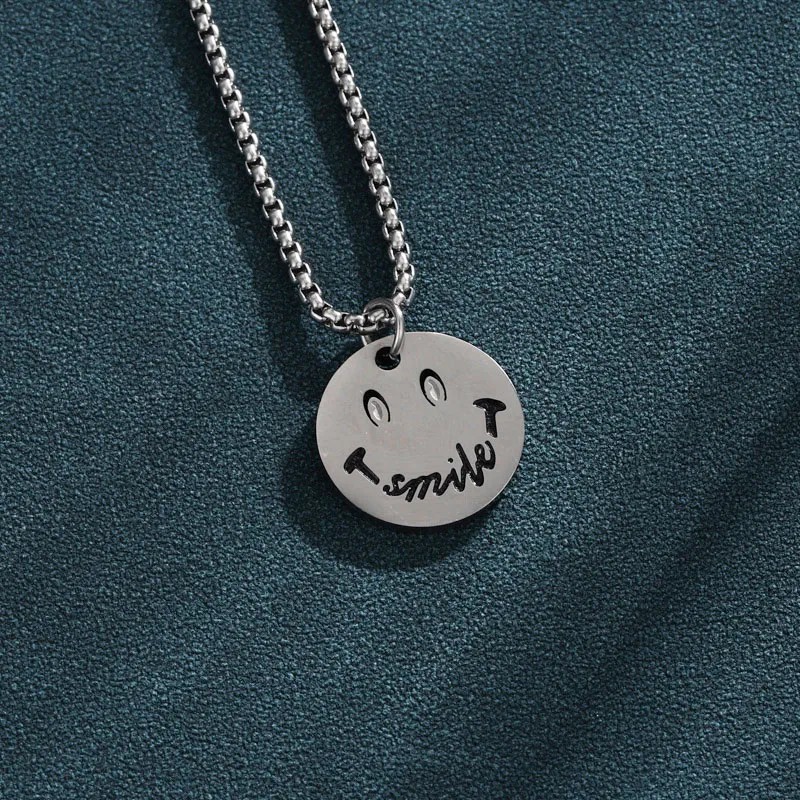 Cute Simple Style Smiley Face Stainless Steel Enamel Plating Hollow Out White Gold Plated Platinum Plated Pendant Necklace_colorza_5