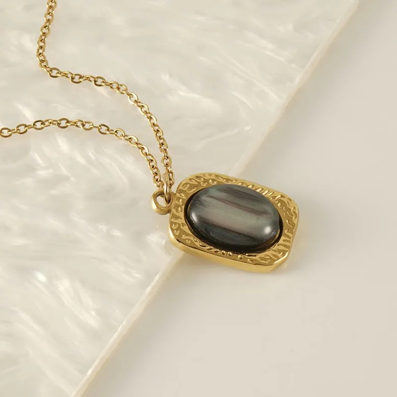 Retro Oval Eye Stainless Steel Plating Inlay Gem Pearl 18K Gold Plated Pendant Necklace Long Necklace_colorza_1