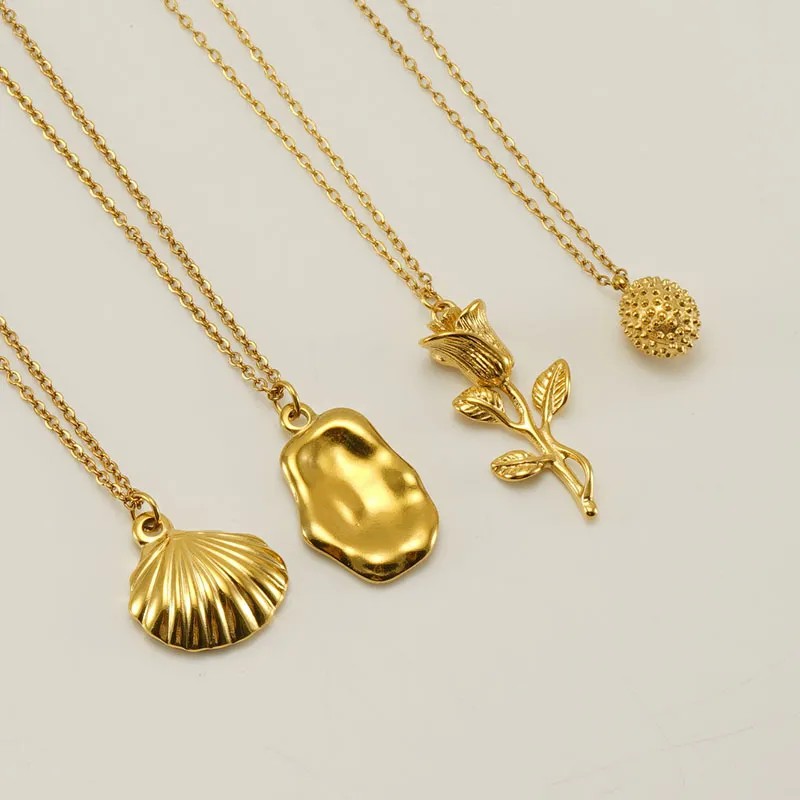 Vacation Modern Style Fruit Rose Shell Stainless Steel Plating 18K Gold Plated Pendant Necklace Long Necklace_colorza_2
